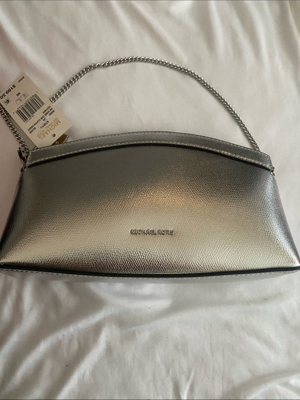 Michael Kors Silver Metallic Chain-Handle Clutch